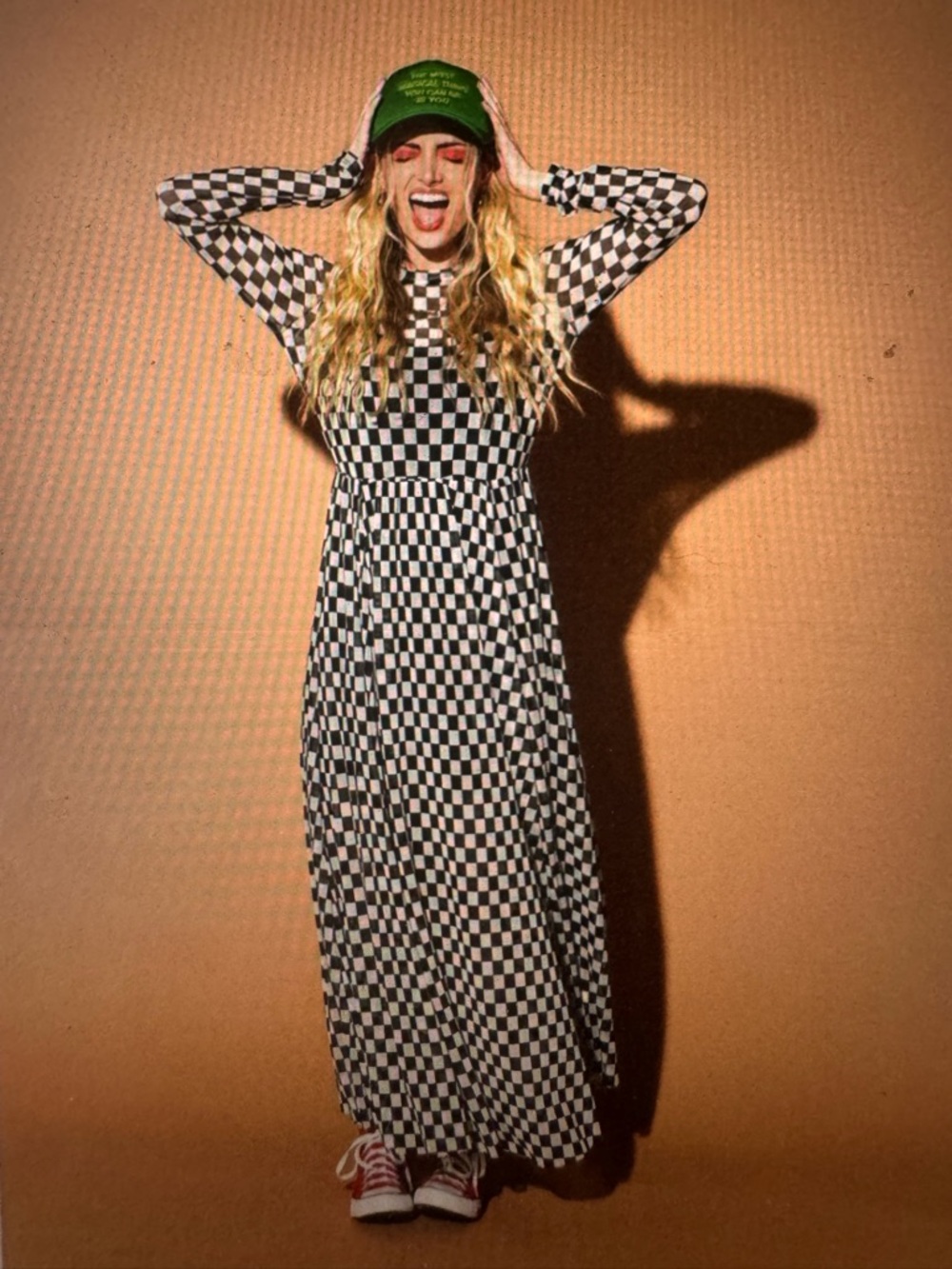 Dressed in LALA - Checkerboard Long Sleeve Maxi Dress - Black & White